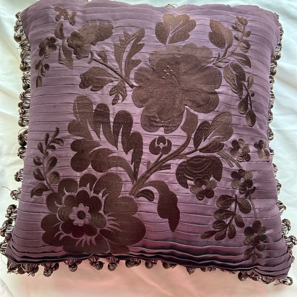 Elegant Purple and Brown Floral Accent Pillow